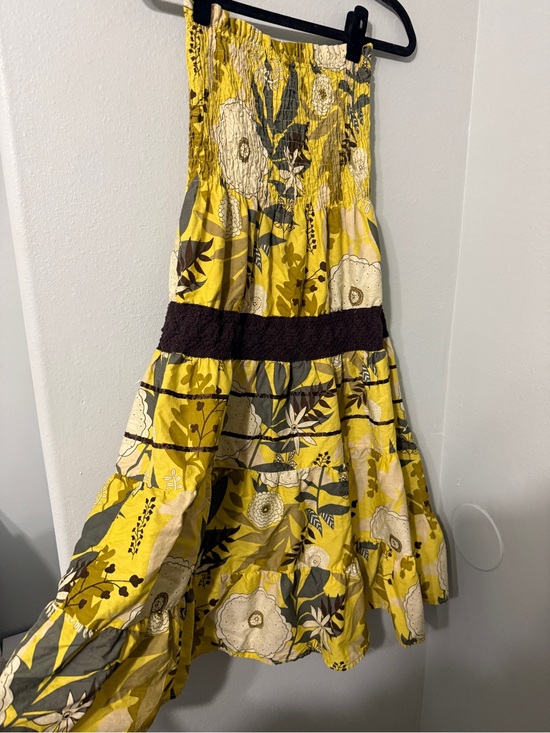 She's Cool Dresses & Skirts - CuteY2K Yellow Floral Smocked Strapless Tiered Flowy Dress with Crochet Accents